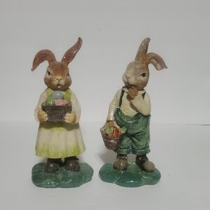 Charming Bunny Figurines - Green and Brown